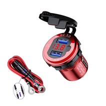 36W QC3.0 오토바이 USB 충전기 소켓 LED 디스플레이 금속 스위치 방수 다용도 트럭 자동차 라이터 플러그, 07 Red-Cable