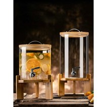 수도꼭지유리주전자 까페 가정용 대용량 물 음료 차가운 냉장고 주스 유리주전자 레스토랑 냉수, 베이스 포함 5L (스테인리스 스틸 수도꼭지) (밀폐형