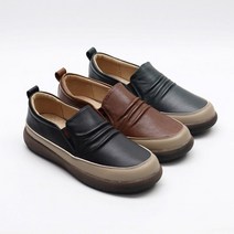 천연 소가죽 발 편한 셔링 여자 쿠션 푹신한 슬립온 신발