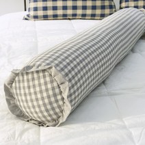 쿠션쿠니 순면 깅엄체크 안고자는 롱 원형 누빔 바디필로우 커버, 그레이