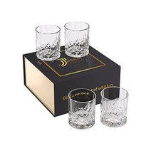 정품 JOWLOT 크리스탈 위스키 잔 4개 세트 10온스 구식 무연 유리 텀블러 남성 여성을 위한 스카치 버번 칵테일 선물을 마시는 고급 상자 포함 홈 바