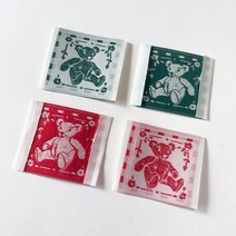 플라워 곰인형 빈티지 라벨 3개 쏘잉 부자재, 그린