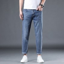 중년청바지 남자연청바지 블랙진 여름 클래식 남성용 얇은 스트레치 청바지 핏 스마트 캐주얼 블루 그레이 데님 팬츠 2 가지 길이 제공