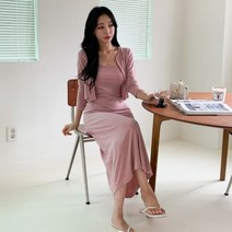 [바보사랑] 여성 크리프 끈나시 원피스 가디건 세트[디작소]