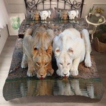이불 커버 럭셔리 사자 침구 세트 야생 동물 성인을위한 인쇄 십대 킹 싱글 더블 트윈 전체 크기