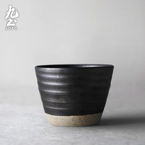수제 석기 작은 차 컵 차 컵 일본 차 컵 단일 컵 대용량 마스터 컵 복고풍 쿵푸 차 세트, NONE, 색상 분류: 가마는 클래식 한 블랙이됩니다