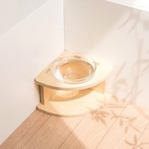 강아지 고양이 반려동물 코너 인테리어 원목 식기 밥그릇 물그릇 수반 콕콕이, 여분유리그릇1개