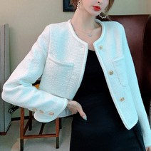 넷투넷코리아 여성 아우터 자켓 루즈핏 긴팔 라운드넥 크롭 트위드