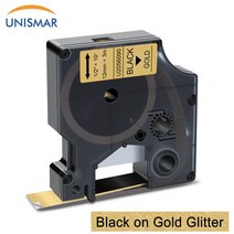 Unismar-45013 12mm 라벨 호환 Dymo D1 반짝이 테이프 메이커 라벨관리자 160 420P 280 라벨라이터 450, 04 BK on Gold Glitter