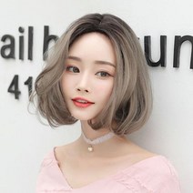 여자 그린 애쉬 갈색 단발 머리펌 패션 암환자 가발 3COL 숏 짧은 정수리 항암 여성 통가발 30EO 40EO