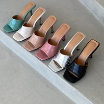 뮬링 뱀피 파이톤 하이힐 뮬샌들(8cm) 킬힐 키높이