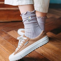 파스텔 데이지 꽃 자수 프릴 여성 데일리 양말 8종 세트 복고 빈티지 무압박 데일리