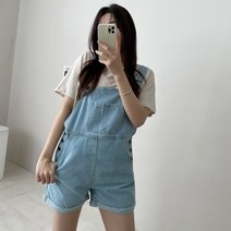 마이시즌 여성용 달린 멜빵 데님 반바지