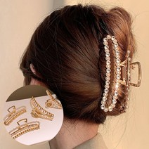 하이유니 진주 골드 대왕 대형 긴 헤어 올림 똥 머리 반묶음 집게 핀