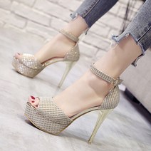 CRESCO 여성 가보시힐 스틸레토 샌들 스트랩 힐 여름 np10