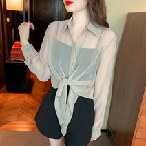 카라넥 레쉬 여성 외 끈나시원피스 2022 여름 얇은 쉬폰 긴소매가디건 와이셔츠 코트 4952140931