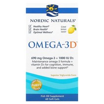 Nordic Naturals 오메가-3D 레몬 1000mg 60정, 120정