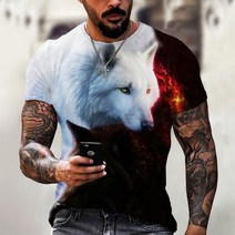 여름 남성 티셔츠 멋진 늑대 3D 프린트 남성용 반팔 패션 동물 커플 스트리트 Camiseta 라운드