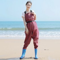 원피스형 방수 바지 반신 물고기잡기 비치 레인부츠 팬츠 가슴장화, T05-39구두사이즈, C01-버건디1멜빵(여성)(표