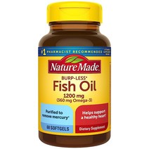 Nature Made 피쉬 오일 1200mg 소프트젤 피쉬 오일 보충제 건강한 심장 지원을 위한 오메가 3 피쉬 오일 소프트젤 100개가 포함된 오메가 3 보충제 50일 분, 60 Count (Pack of 1)