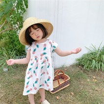 PigPug 여자 어린이 여름 어린이 과일 파인애플 프린트 라운드 원피스 아기 치마 습기Q127