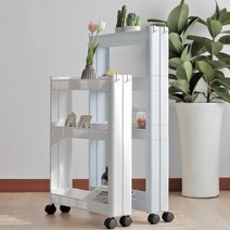 슬림 무빙 카트 이동식 트롤리 선반 주방 세탁실 베란다 다용도실 트레이 기저귀 보관, 화이트, 3단