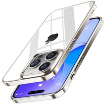 TORRAS iPhone 14 Pro 용 케이스 클리어 강화 유리 내충격 미군 MIL 규격 황변 방지 SGS 인증 9 H경도 방지 스트랩 홀 부착 와이어리스 충전 대응 빙면경 시리즈 화이트 골드