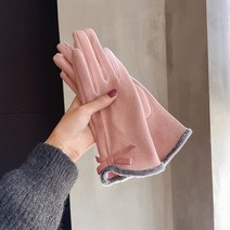 바이크 장갑 바이크 방한장갑 바이크 가죽장갑Gloves Winter women Korean version lovely bow knot plus, 05 Pink Terry Style