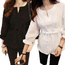 리더스타 여성블라우스 여성셔츠 블랙+화이트 2장 밴딩 7부 셔츠 블라우스