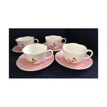 새상품 택있음 레녹스 버터플라이 메도우 색상 핑크색 컵 및 받침 세트 4개 완벽함