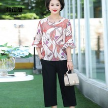 라운드블라우스 미드 노년 여성의류 여름반팔티 엄마 실크블라우스 중년 플라워 프린팅 4050 1220843619