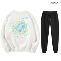 [당일출고] 어워크 남여공용 오버핏 맨투맨 조거팬츠 트레이닝복 상하의 세트 디자인퍼스