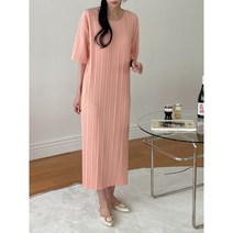 라운드넥 루즈핏 반팔 플리츠 주름 롱원피스 (4color)