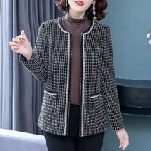 RM 중년여성옷 트위드 자켓 여성용 짧은 재킷 패션 작은 향수 와일드 슈트 코트 우아한 격자 무늬 블랙 블레이저 어머니 옷 봄 가을 5XL