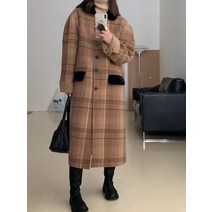 여자모직코트 추동 롱코트 벨벳 복고풍 체크무늬 재킷 간절기 윈드브레이커 윈드쟈켓 트렌치