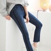 옆라인 배색 줄 포인트 부츠컷 스판 청바지 데님팬츠