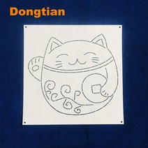 가죽공예 도안 큰사이즈 가장 고전적인 사시코 템플릿 드로잉 쿠션 가방 테이블 러너용 부드러운 22*22cm, 03 Luckcat