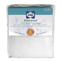 Sealy Waterproof Fitted Toddler and Baby Crib Mattress Pad Cover 2-Pack - 100% Waterproof White, 1