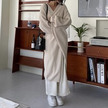 [제이앤로제] 하니 니트 롱 가디건 (봄 가을 간절기 루즈핏 오버핏 박시 맥시 긴팔 로브 노카라 숄 카라 벌룬 퍼프 소매 기본 빅사이즈)