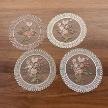 [신혼일기] 들꽃 한송이 엔틱 레이스 플라워 자수 컵받침 티코스터 6가지색상, 브론즈베이지