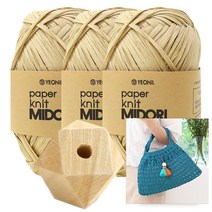 [니뜨] 미도리 종이실 40g 뜨개실 x 3볼 + 아모르네트백도안+다각형우드장식볼1세트, 201(백아이보리)