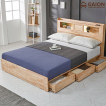 토린 LED 수납형 원목침대 Q 프레임, 내추럴