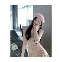 드레스 원피스대여 여성용 스타일 따뜻하고 부드러운 캐시미어 가디건 플리츠 스커트 정장 피스 세트 타이트 피팅 레트로 슈트