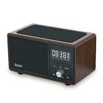 엑센 BS50 블루투스 스피커 무선충전 시계 알람 라디오, 다크우드