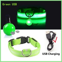 강아지 리드줄 목줄 충전 목걸이 펜던트 분리형 밝은 고양이 밤, 6.Green USB - XXL Neck 4362 CM