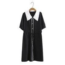 XL-4XL 모던 심플 블랙 빅카라 원피스 얇은 더블 레이어 카라 반팔 셔츠원피스