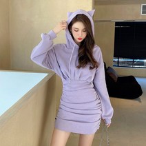 큐티 미니 셔링 후드 캐주얼 원피스 새내기룩