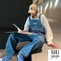 유유가가 남자 스트라이프 줄무늬 멜빵 바지
