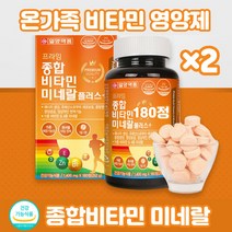 스테아린산마그네슘 오렌지 맛 츄어블 종합비타민 15종 복합 기능성 나이아신 엽산 판토텐산 망간 아연 피쉬콜라겐 미네랄 비타민C 180정×2병