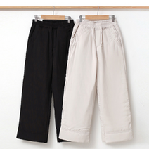 ▷겨울 오버핏 와이드 엄마패딩바지 허리밴딩 중년여성 방한팬츠